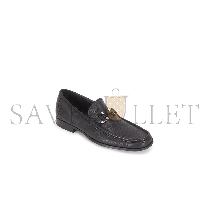 FERRAGAMO GRANDIOSO BLACK PEBBLED LEATHER BIT LOAFER 502999